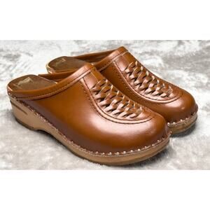 Bastad Original Brown Leather Slip On Swedish Clogs Womens Size EU 37 US 6.5
